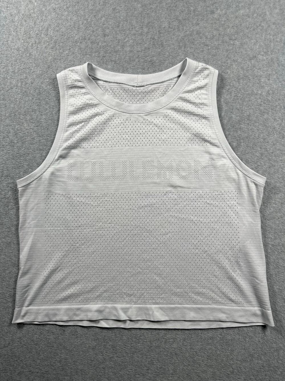 Lululemon Breeze By Muscle Crop Tank Top Women's Small White Mesh Activewear